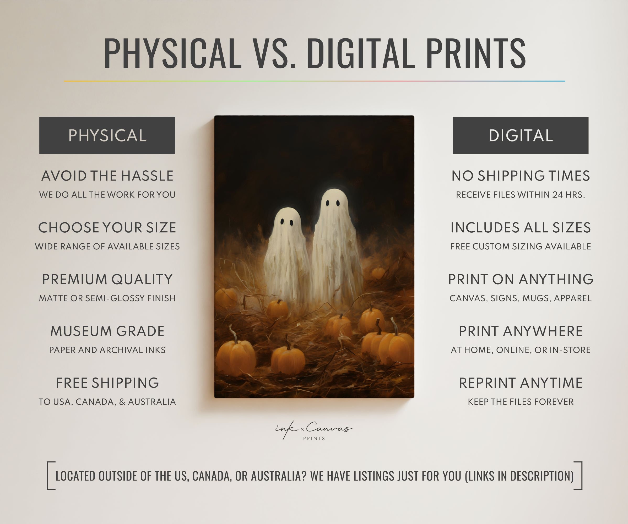Halloween Wall Art Cute Ghosts Print Vintage Halloween Decor Pumpkin ...
