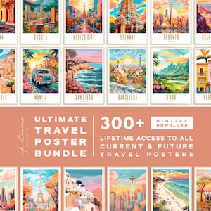 World Travel Poster Art Mega Bundle Travel Print Gallery Wall Set Digital Travel Poster Imprimible Wall Art City Print Set Paisaje Arte de pared