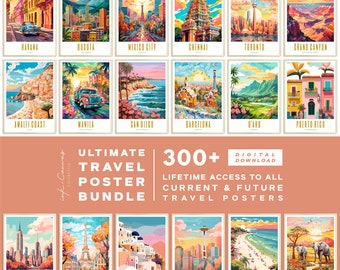 World Travel Poster Art Mega Bundle Travel Print Gallery Wall Set Digital Travel Poster Printable Wall Art City Print Set Landscape Wall Art