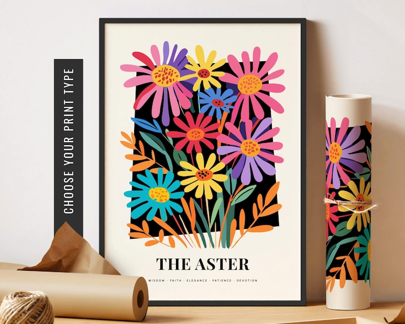 Aster Flower Art September Birth Flower Print Abstract Floral Art ...