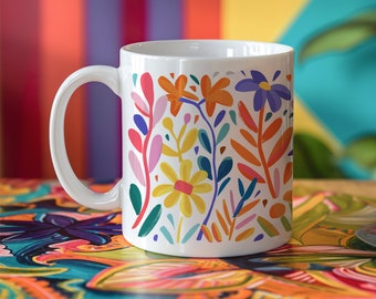 Colorful Wildflower Mug Flower Lover Gift for Her Office Vibrant Floral Coffee Mug Retro Botanical Tea Mug White 11 oz Mug Ceramic 15 oz Mug