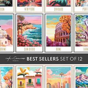 Reise Poster Galerie Set von 12 Bestsellern Welt Reise Drucke Digitaler Download Maximalist Wand Kunst Eklektisch Wohnkultur Ästhetische Poster