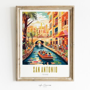 san antonio poster, san antonio print, san antonio texas poster, san antonio wall art, san antonio riverwalk, san antonio art, modern travel poster, retro travel print, city print, cities prints, landscape scenery, destination poster, travel art
