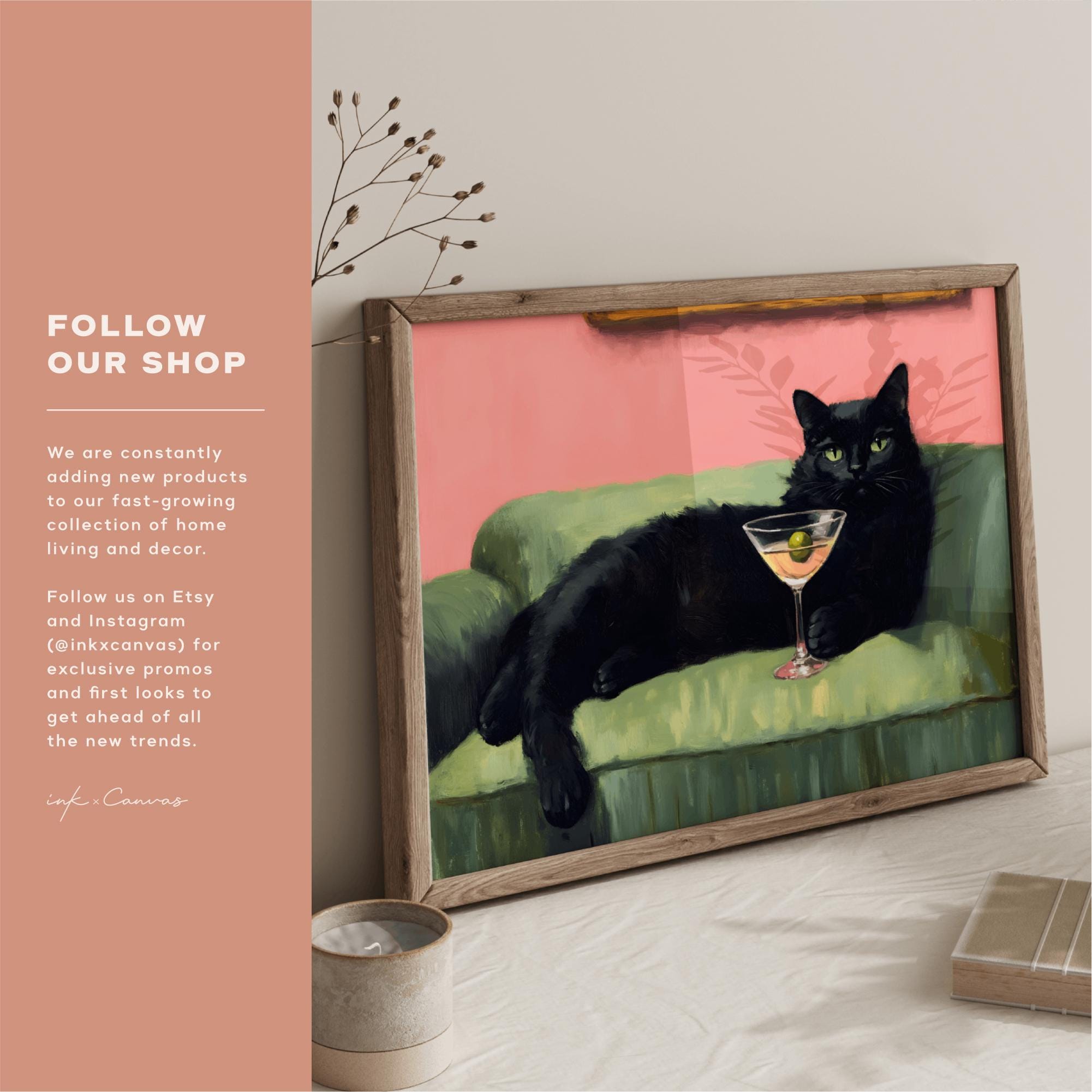 Black Cat Martini Wall Art Bar Cart Decor Cocktail Art Bar Decor ...