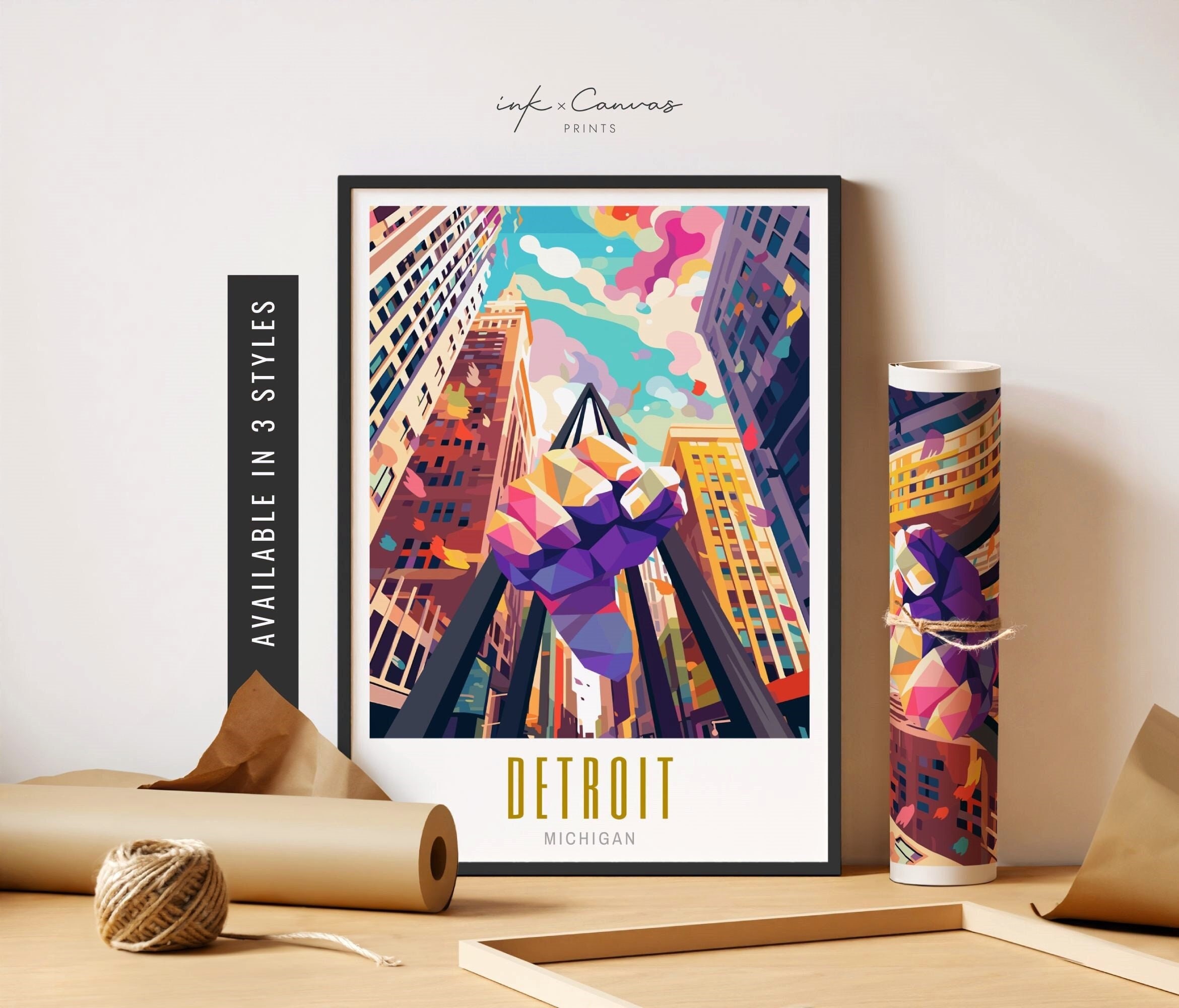 Detroit Michigan Poster The Fist Detroit Wall Art Detroit Home Decor Retro Travel Poster Detroit Print Unframed Poster Travel Art Printable