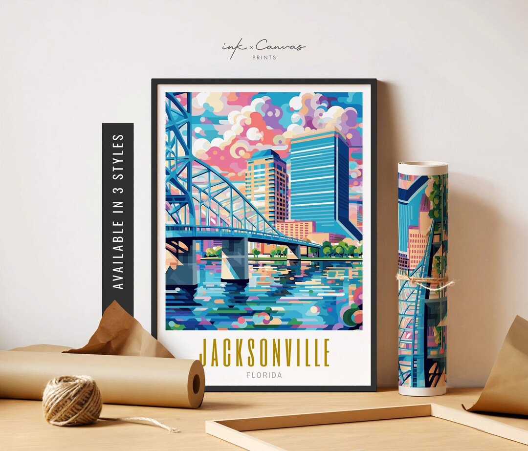 Jacksonville Florida Art Print Retro Jacksonville Wall Art City Skyline Wall Art Destination