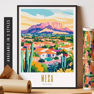 Mesa Arizona Art Print Travel City Wall Art Mesa AZ Mountains Print Colorful City Travel Poster Unframed Art Gift Cute Printable Wall Decor