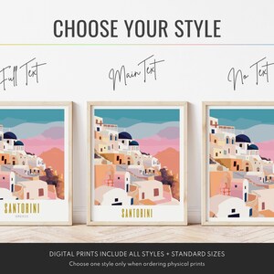 santorini poster, santorini print, santorini travel poster, santorini wall art, santorini greece print, santorini art print, modern travel poster, retro travel print, city print, cities prints, vibrant wall art, landscape and scenery, travel art