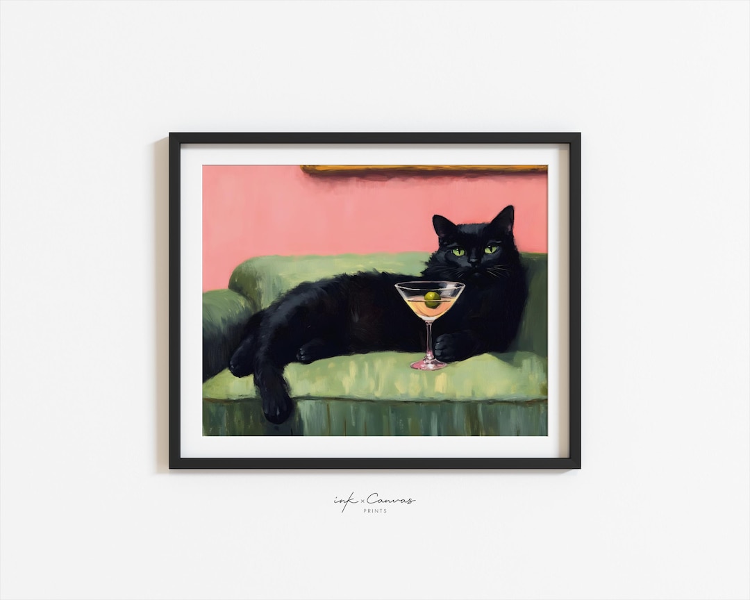 Black Cat Martini Wall Art Bar Cart Decor Cocktail Art Bar Decor ...