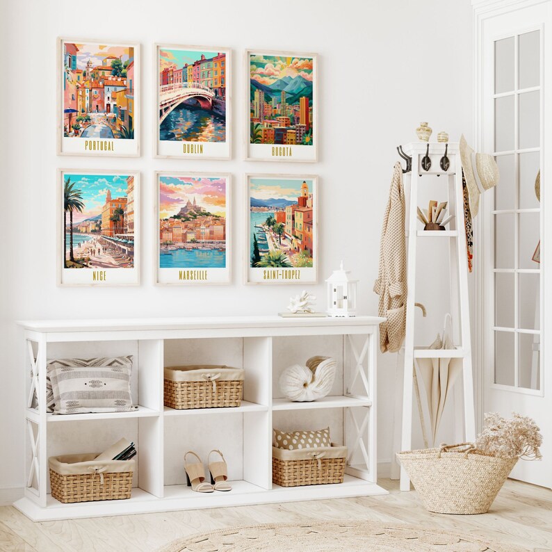 Nice France Travel Poster Nice France Beach Print Retro City Landscape