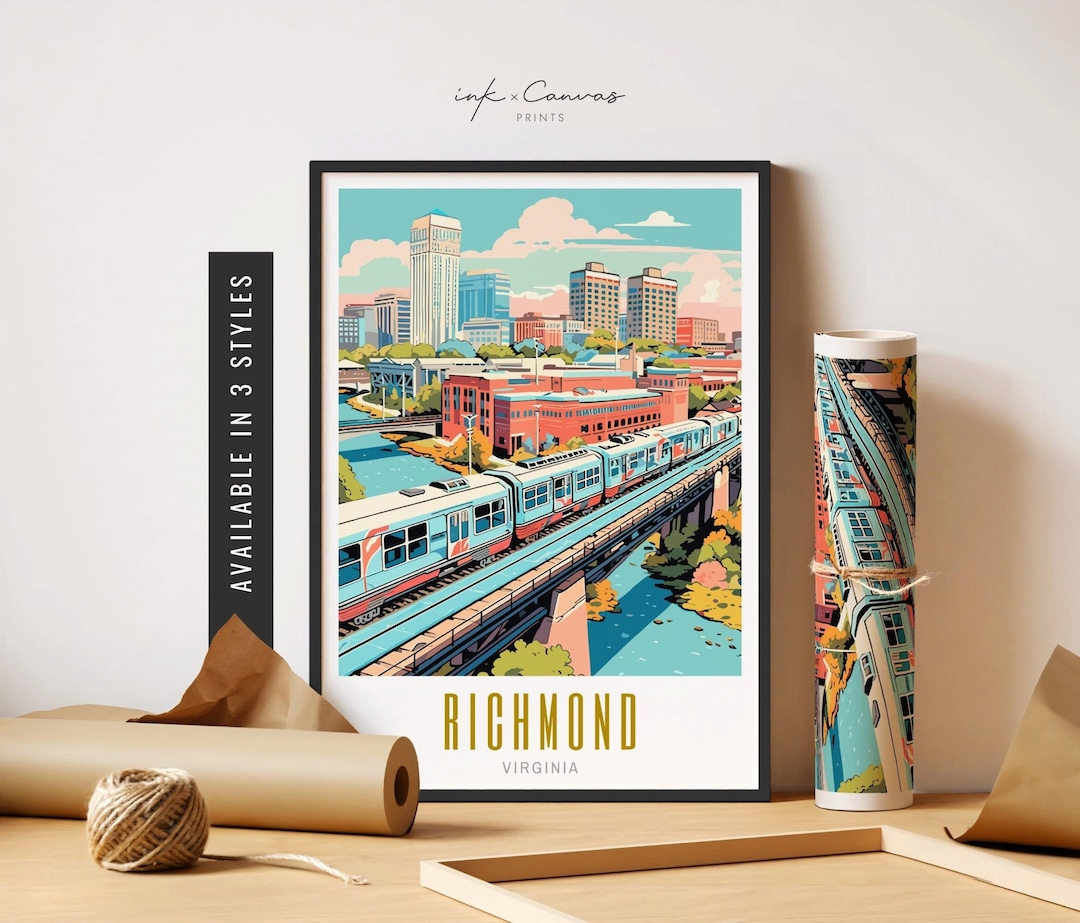 Richmond VA Print Skyline Richmond Virginia Art Print Retro Travel ...