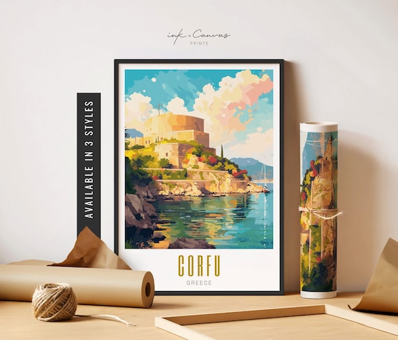 Corfu Greece Poster Old Fortress of Corfu Poster Retro Travel Print Corfu Art Vibrant Colorful Wall Art Unframed Poster Travel Art Printable