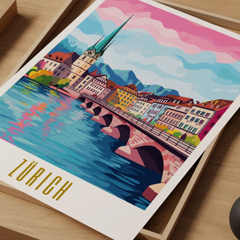 Zurich Switzerland Print Retro Travel Poster Zurich Print Top