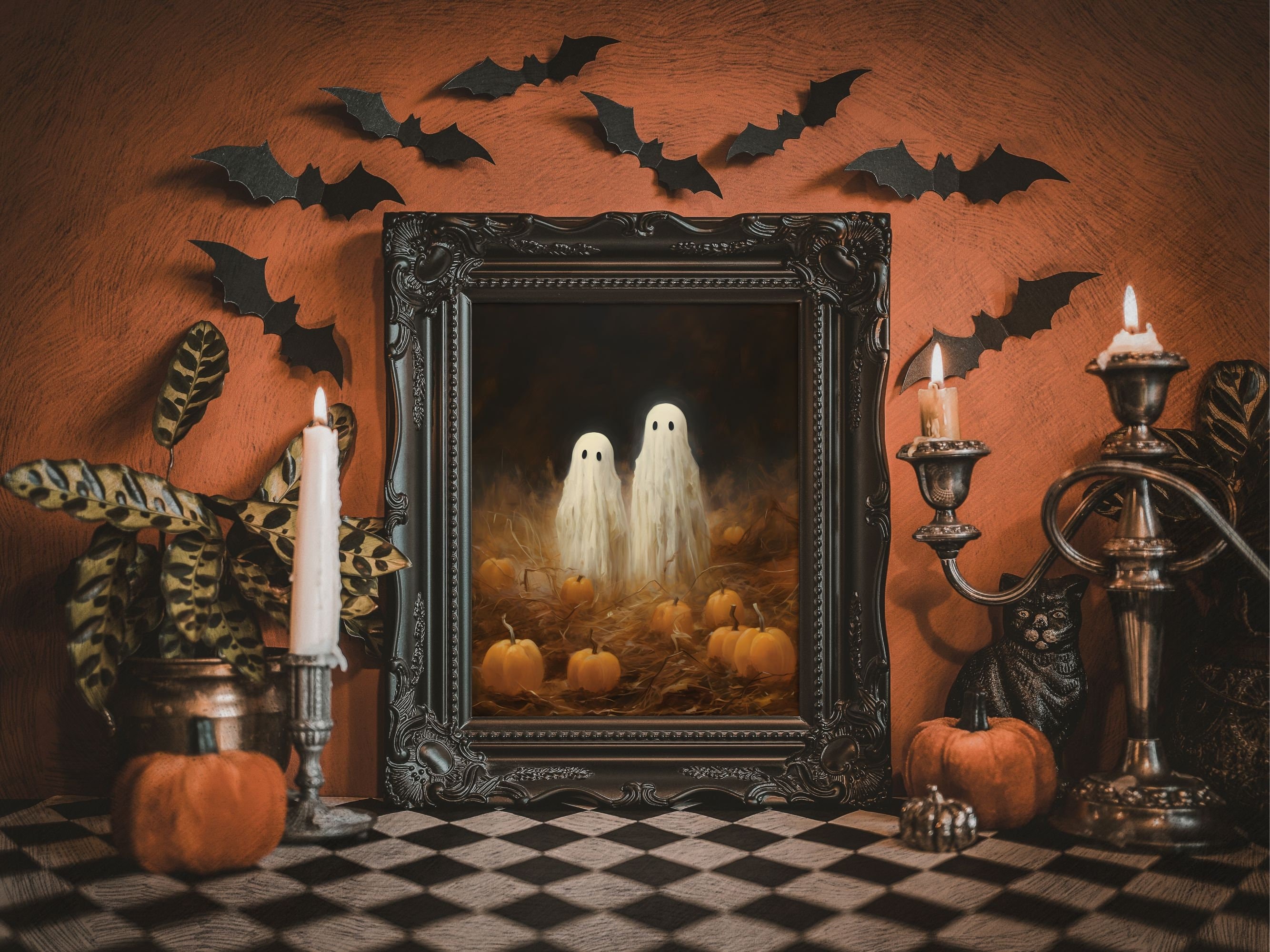 Halloween Wall Art Cute Ghosts Print Vintage Halloween Decor Pumpkin ...