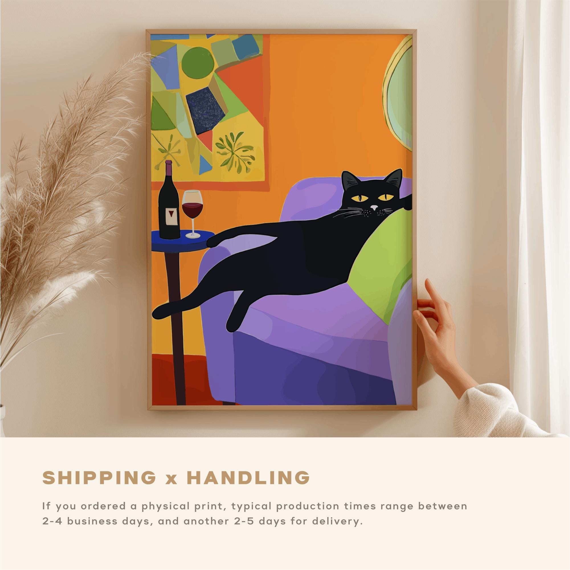 Retro Black Cat Wine Wall Art Bar Cart Decor Cocktail Art Wine Bar ...