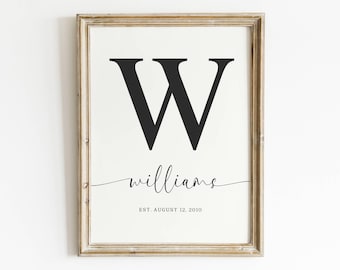 Letrero con nombre de familia personalizado, impresión personalizada con nombre de familia, decoración de pared de granja, regalo de inauguración de la casa, arte de entrada, letrero con apellido, decoración rústica para el hogar