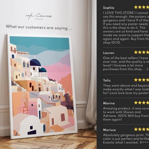 santorini poster, santorini print, santorini travel poster, santorini wall art, santorini greece print, santorini art print, modern travel poster, retro travel print, city print, cities prints, vibrant wall art, landscape and scenery, travel art