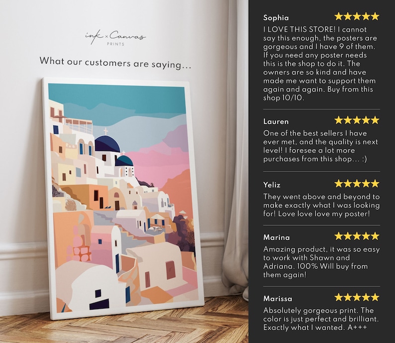 santorini poster, santorini print, santorini travel poster, santorini wall art, santorini greece print, santorini art print, modern travel poster, retro travel print, city print, cities prints, vibrant wall art, landscape and scenery, travel art