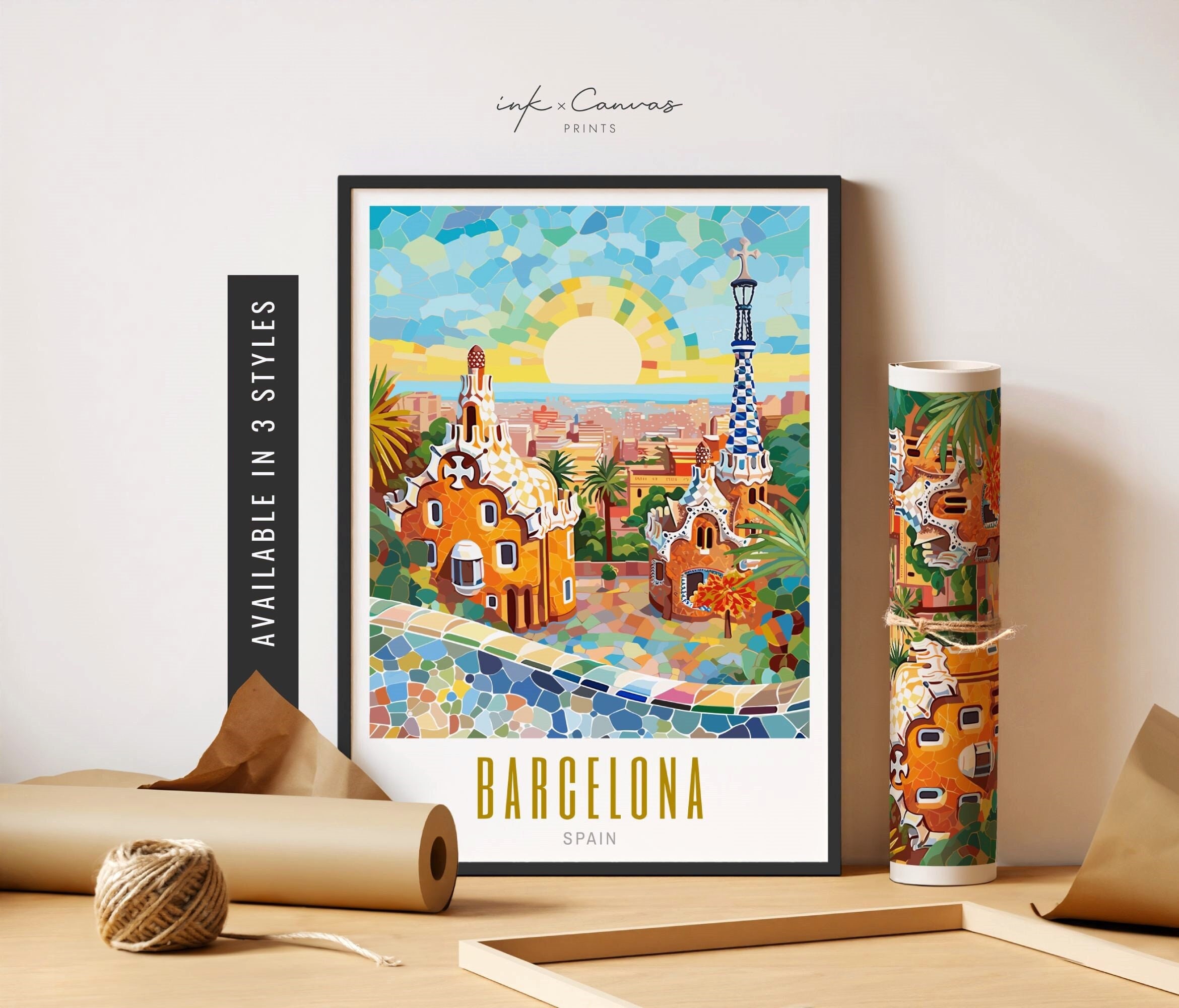 Barcelona Travel Poster Park Guell Spain Poster Barcelona Spain Print  Spanish Decor Retro City Wall Art Unframed Poster Travel Art Printable -  Etsy, image size:2340x2000