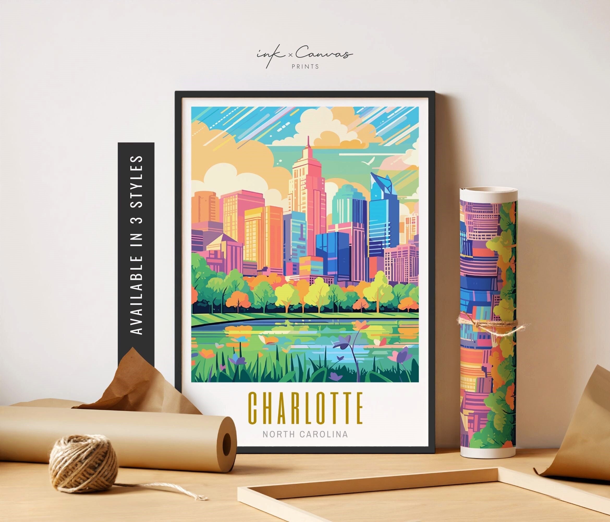 Charlotte NC Wall Art Charlotte Skyline Art Charlotte North
