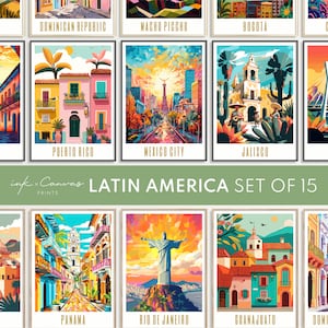 Latein Amerika Reise Poster Galerie Set von 15 Reise Drucke Digital Download Maximalist Wand Kunst Eklektisches Dekor Latino Kunst Latina Kunst Latinx