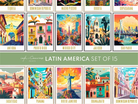 Latin America Travel Poster Gallery Set of 15 Travel Prints