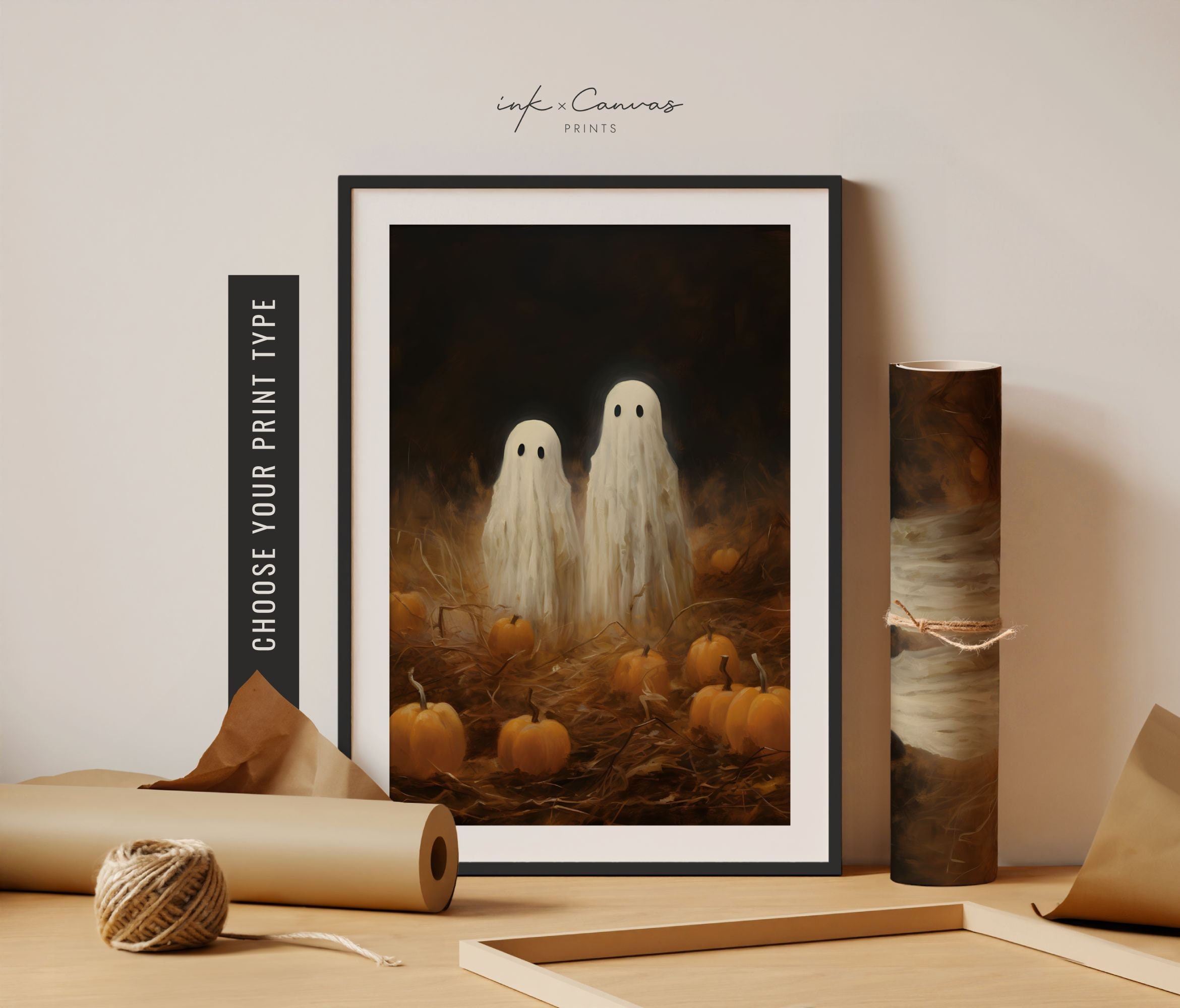 Halloween Wall Art Cute Ghosts Print Vintage Halloween Decor Pumpkin ...