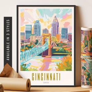 Cincinnati Ohio Art Print Travel City Wall Art Cincinnati OH Print Colorful City Travel Poster Unframed Art Gift Cute Printable Wall Decor