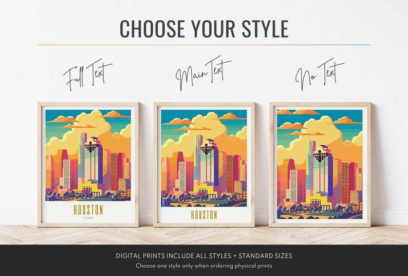 houston poster, houston print, houston texas poster, houston wall art, houston art print, houston tx, modern travel poster, retro travel print, city print, cities print, vibrant wall art, landscape and scenery, destination poster, travel art print