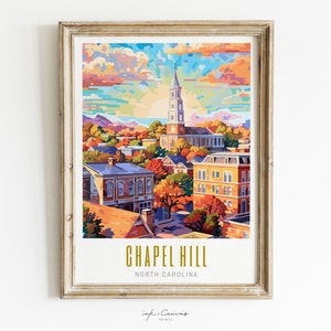 chapel hill poster, chapel hill print, chapel hill north carolina poster, chapel hill wall art, nc modern travel poster, retro travel print, city print, cities prints, vibrant wall art, landscape and scenery, destination poster, travel art print