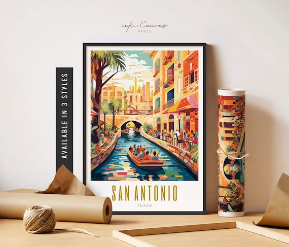 San Antonio TX Art Print River Walk San Antonio Texas Print Retro Travel Poster San Antonio Print Unframed Poster Travel Art Printable Art