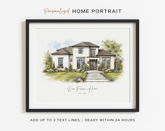 Custom Home Portrait | Personalized House Print | Our First Home Sign | Horizontal Watercolor Art | Modern Home Decor (Digital or Unframed)