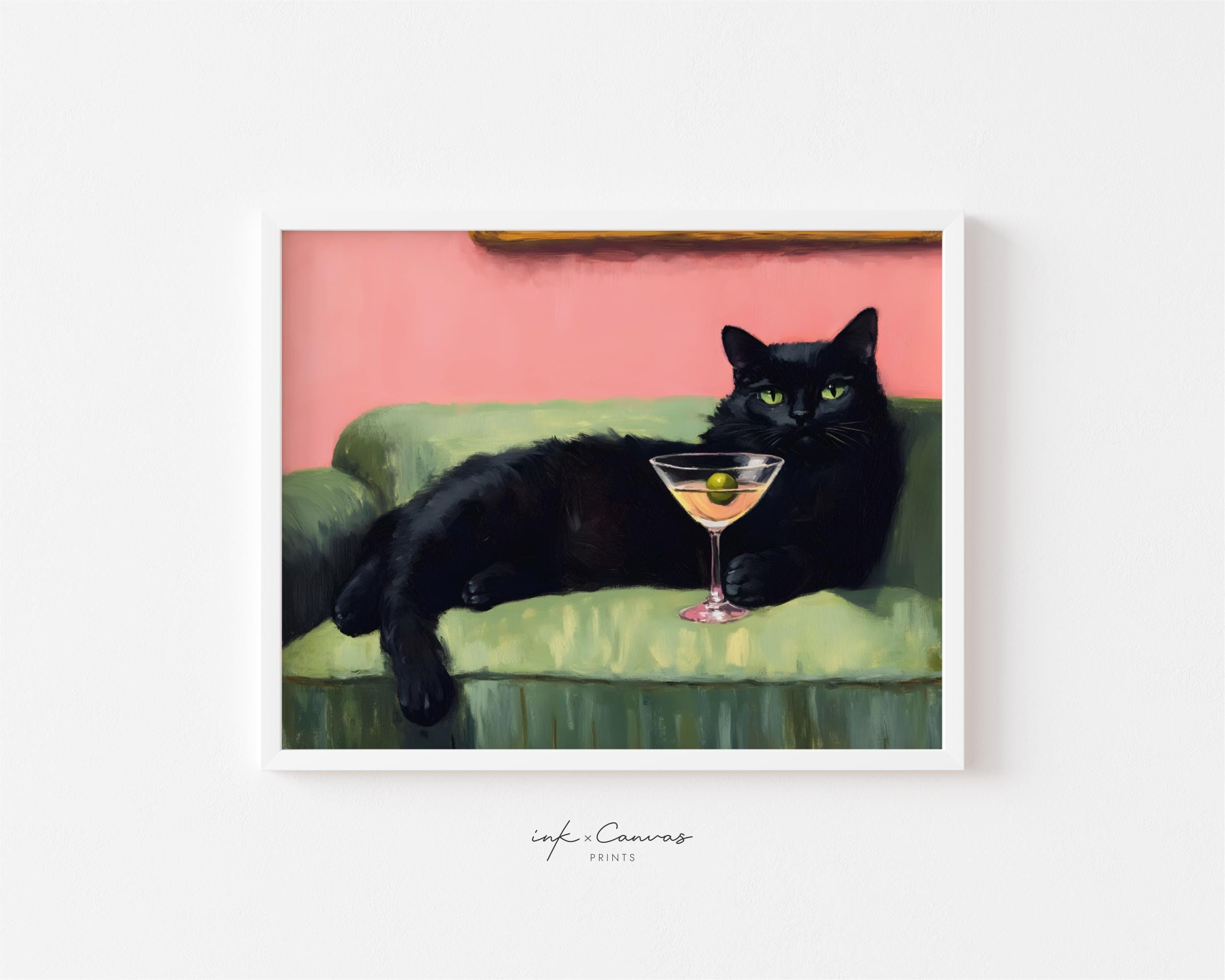 Black Cat Martini Wall Art Bar Cart Decor Cocktail Art Bar Decor ...