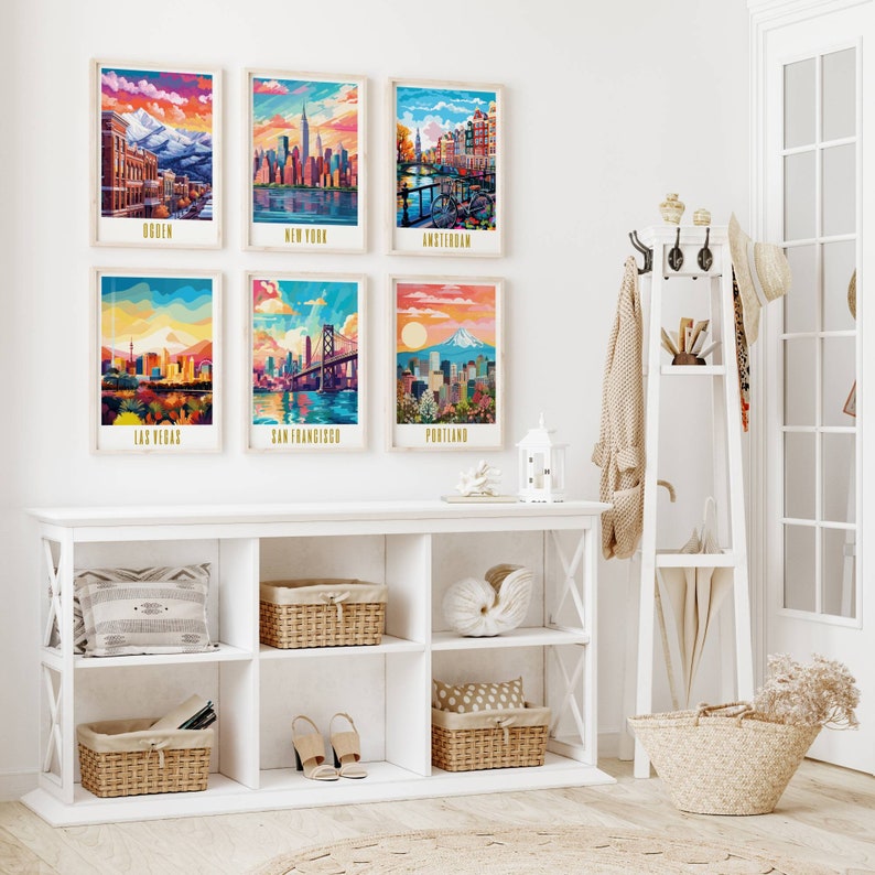 amsterdam poster, amsterdam print, amsterdam netherlands poster, skyline wall art, modern travel poster, retro travel print, us city print, us cities prints, vibrant wall art, landscape and scenery, architecture art, travel art, travel poster art