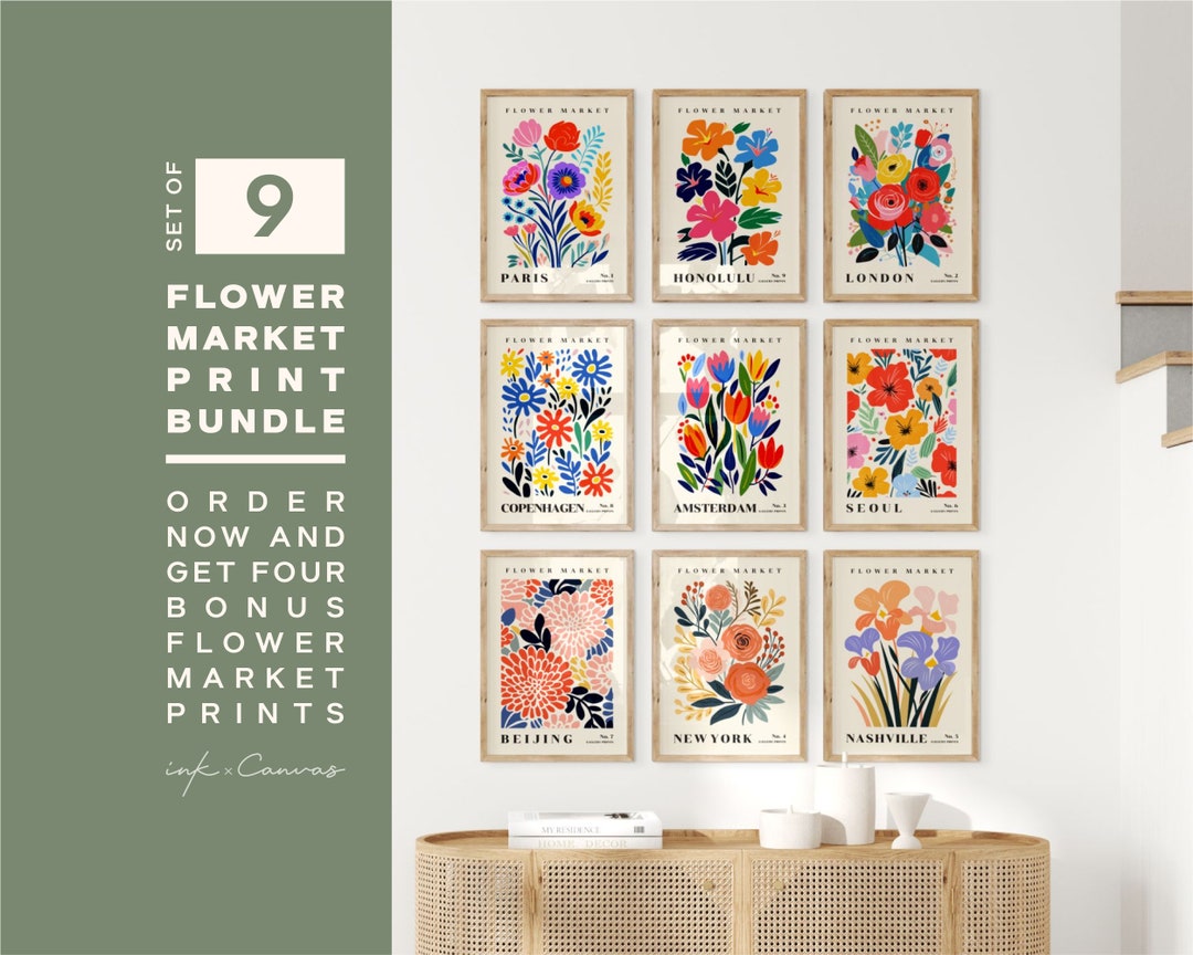 Flower Market Print Set of 9 Digital Bundle Vintage Floral Print Set ...