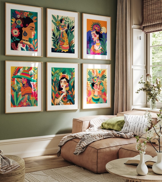 Frida Kahlo Vintage Art Print – Pink Frida With Flowers – Wall Decor Poster