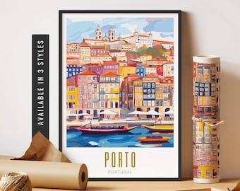 Porto Portugal Wall Art Retro Travel Poster Porto Art Print Portugal City Poster Destination Print Unframed Poster Travel Art Printable Art