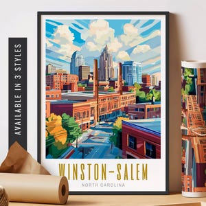 Winston-Salem North Carolina Print Travel Destination Art Downtown Winston Salem NC Print Unframed Poster US City Travel Art Printable Decor