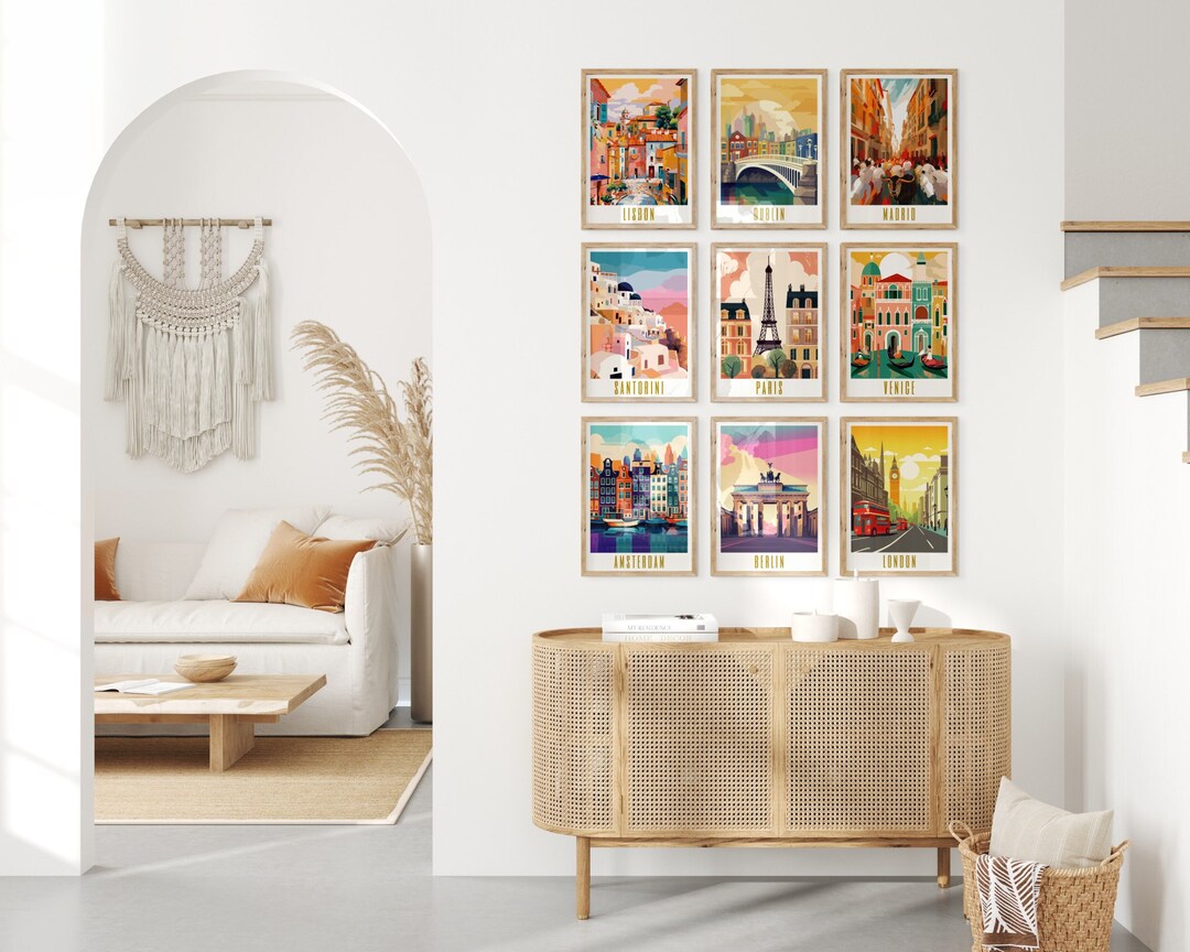 Retro Travel Posters European Cities Wall Art Set of 10 Digital Prints ...