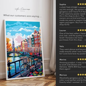 amsterdam poster, amsterdam print, amsterdam netherlands poster, skyline wall art, modern travel poster, retro travel print, us city print, us cities prints, vibrant wall art, landscape and scenery, architecture art, travel art, travel poster art