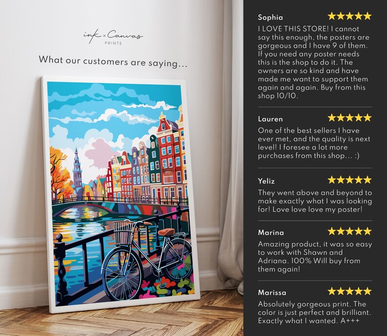 amsterdam poster, amsterdam print, amsterdam netherlands poster, skyline wall art, modern travel poster, retro travel print, us city print, us cities prints, vibrant wall art, landscape and scenery, architecture art, travel art, travel poster art