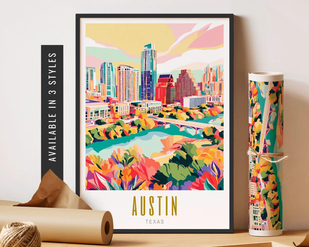 Austin Texas Art Print Travel City Wall Art Colorful City Travel Poster ...