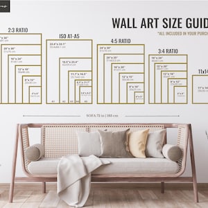 Wall art size guide for hanging, all sizes included with purchase