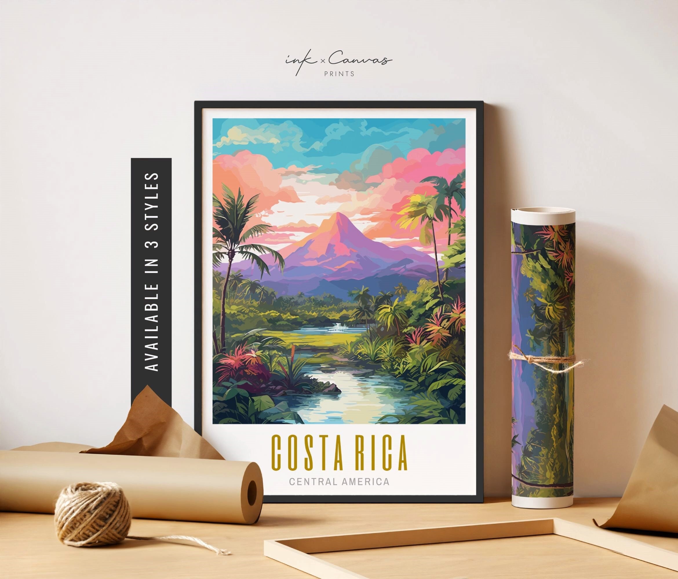 Costa Rica Art Print Costa Rica Travel Poster Arenal Volcano Costa Rica Print Vibrant Colorful Wall Art Unframed Poster Travel Art Printable