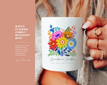 Personalized Mother&#39;s Day Gift Mug Custom Birth Flower Family Bouquet Mug Grandma&#39;s Garden Mug Birthday Gift for Mom Birth Month Flower Mug