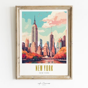 new york poster, new york print, new york skyline nyc poster, new york wall art, manhattan ny, new york art, modern travel poster, retro travel print, city print, cities prints, vibrant wall art, landscape scenery, destination poster, travel art