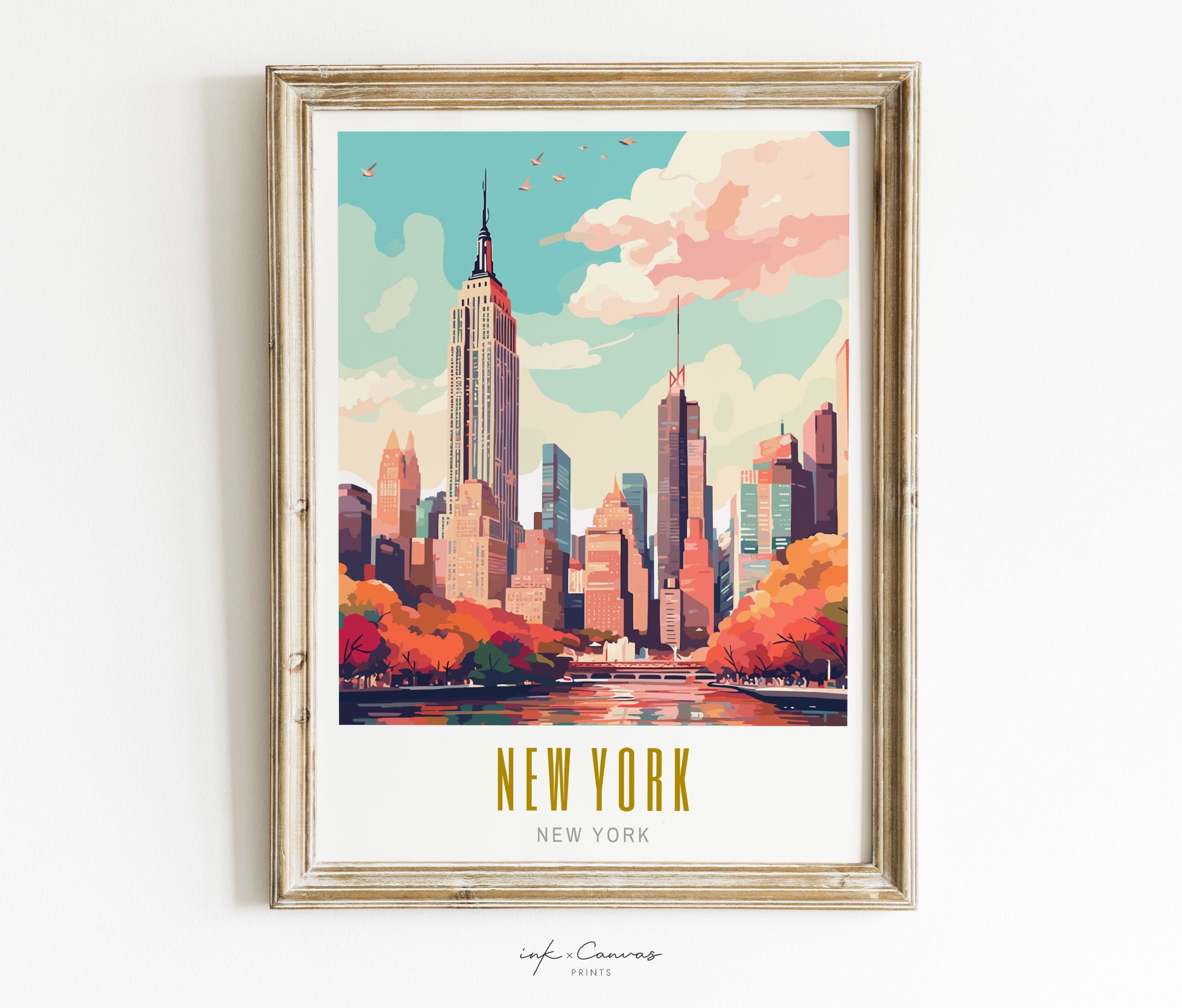 New York Poster NYC Print Manhattan Wall Art NY Skyline Art Retro New ...