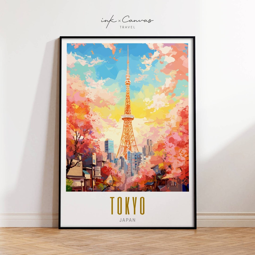 Tokyo Poster Japan Art Tokyo Tower Japanese Wall Art Cherry Blossom ...