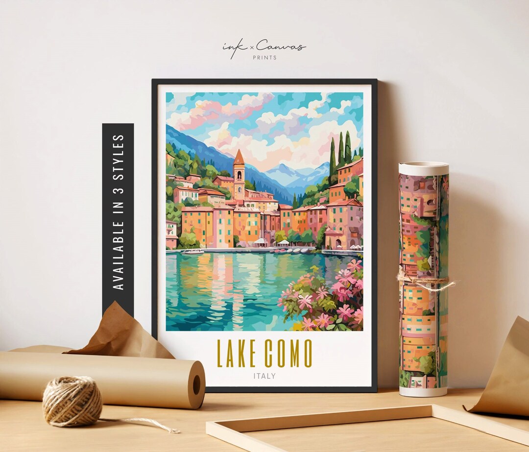 lake como italy travel poster art print (digital... Lake Como Italy Print Retro Italian Poster Lake Como Travel Print ...