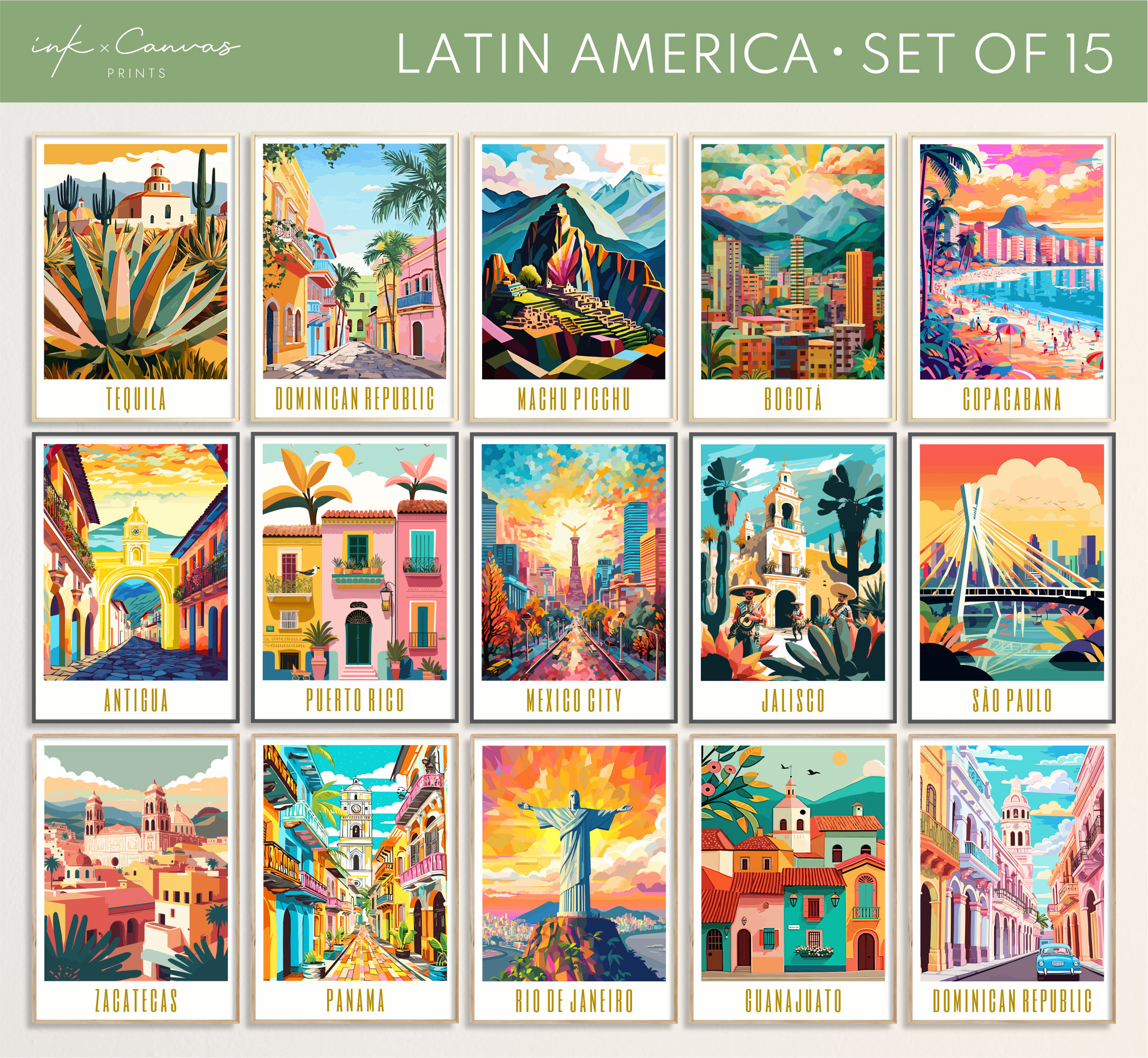 Latin America Travel Poster Gallery Set of 15 Travel Prints